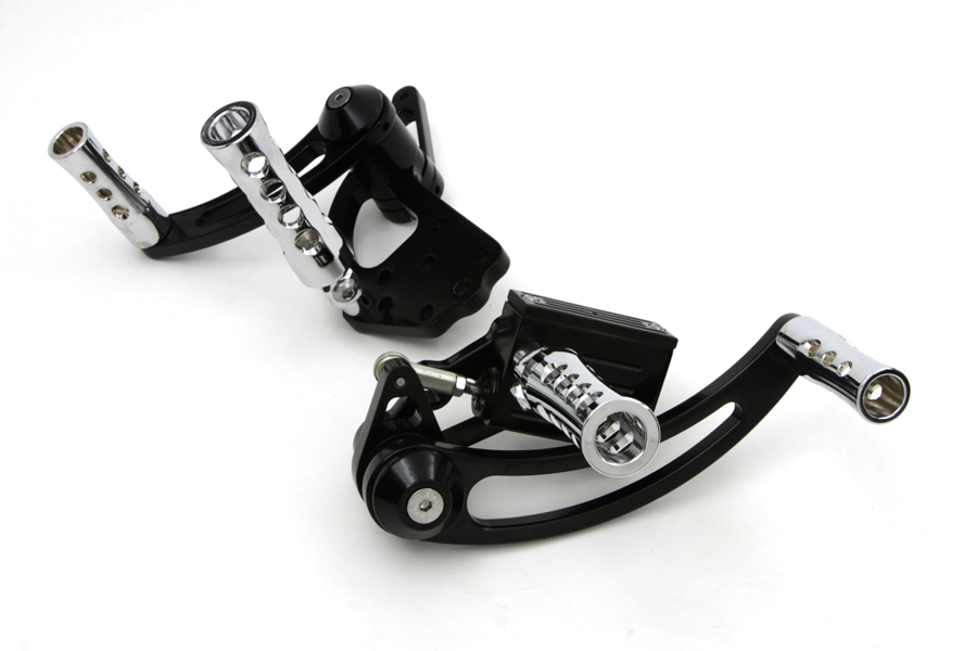 Black Billet Forward Control Set with Chrome Concave Footpegs