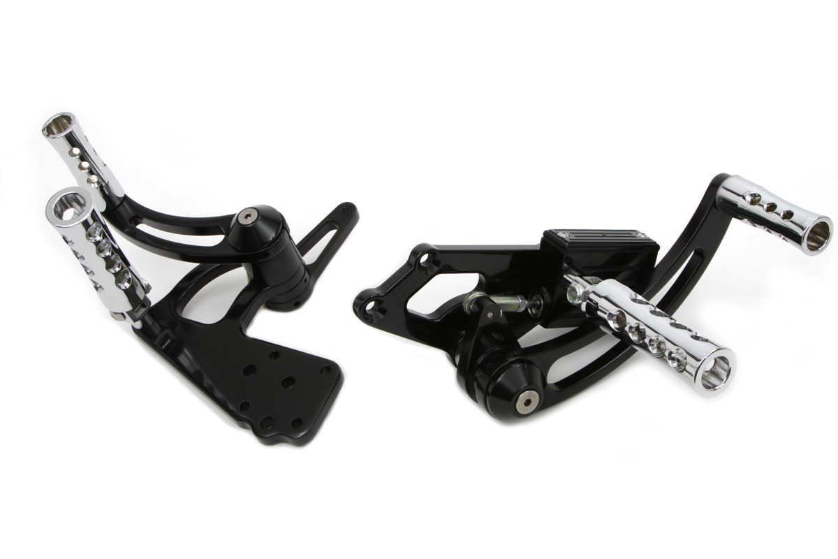 Black Billet Extended Forward Control Set w/ Chrome Concave Pegs