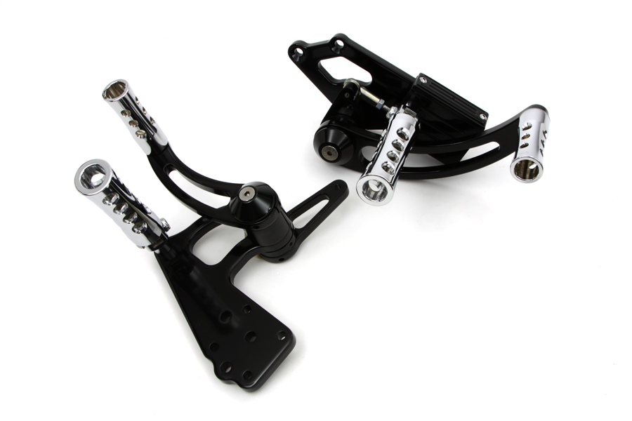 Black Billet Extended Forward Control Set w/ Chrome Concave Pegs