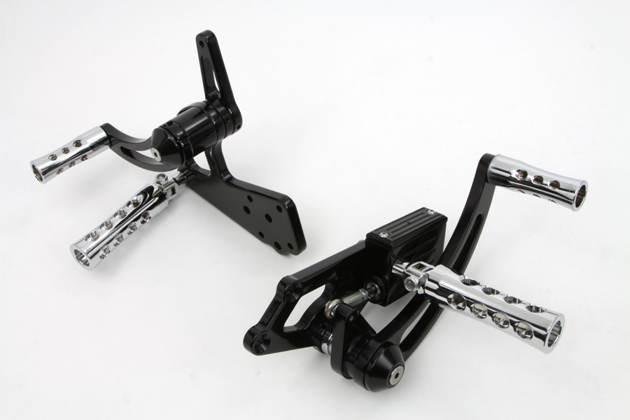 Black Billet Extended Forward Control Set w/ Chrome Concave Pegs