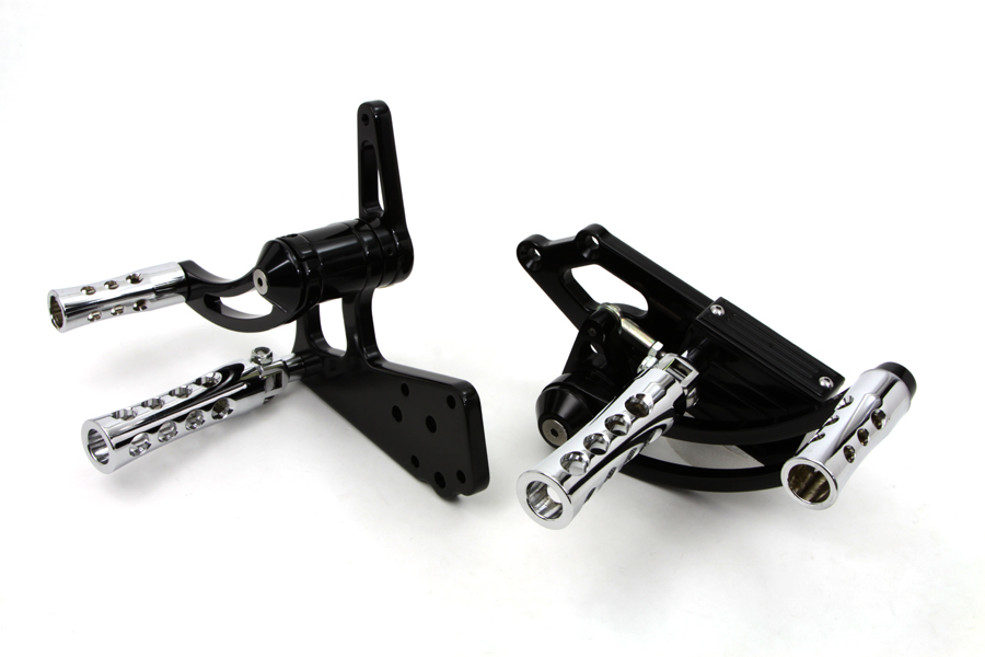 Black Billet Extended Forward Control Set w/ Chrome Concave Pegs