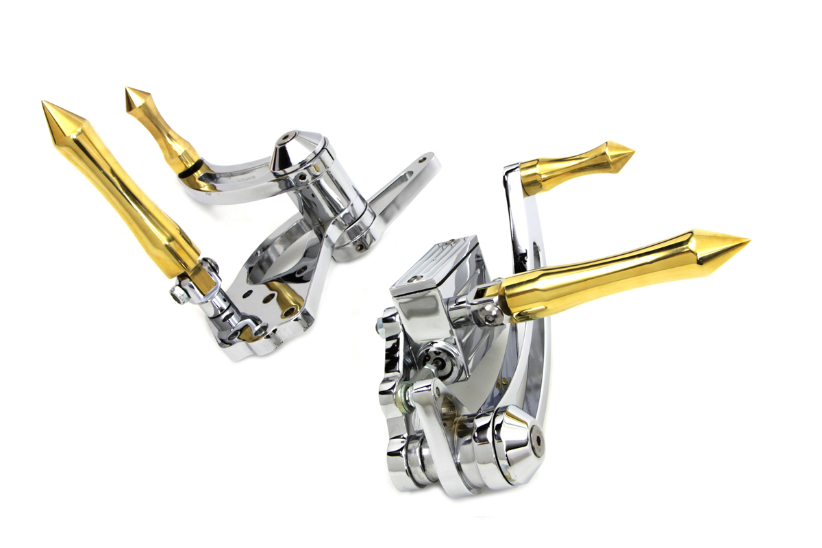 Chrome Billet Forward Control Set with Brass Spiked Pegs