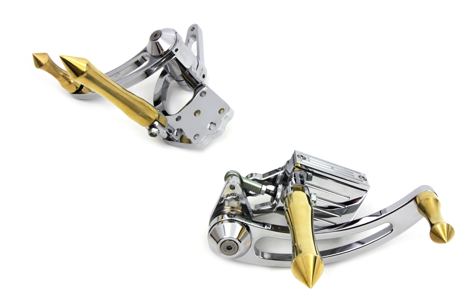 Chrome Billet Forward Control Set with Brass Spiked Pegs