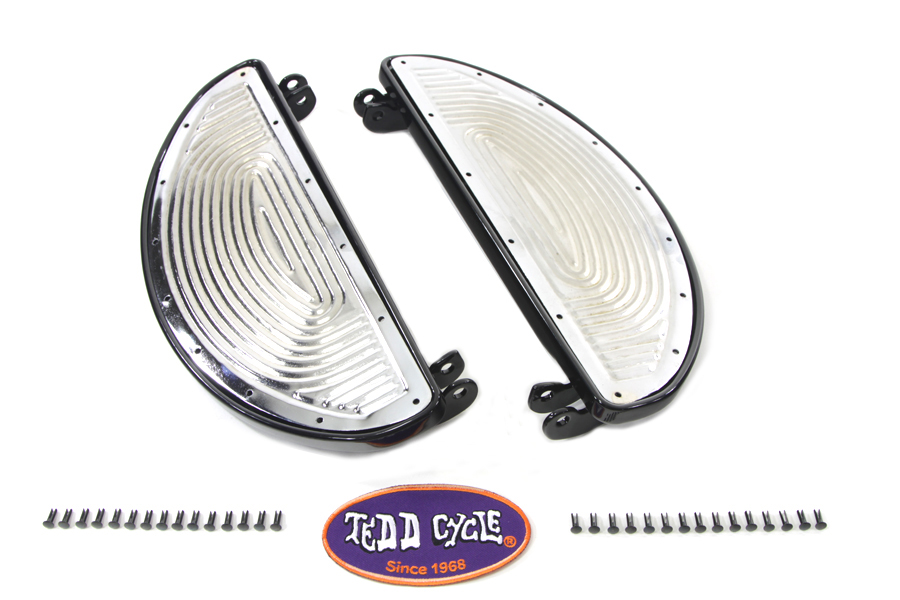 Black Driver Half Moon Footboard Set with Chrome Ribbed