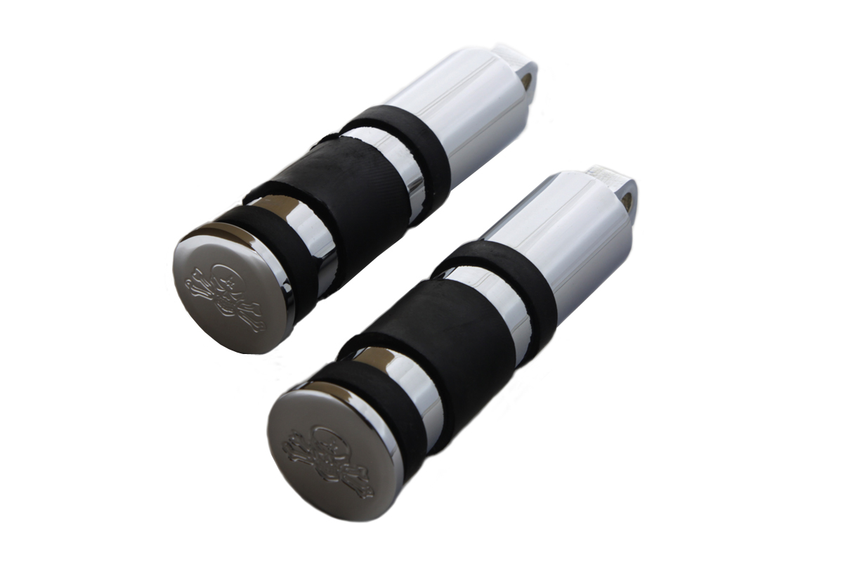 Chrome Banded Skull End Footpeg Set