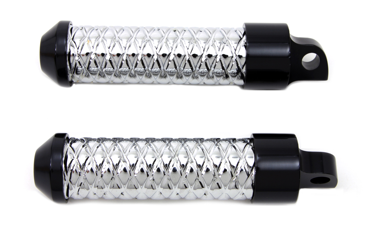 Chrome Bullet Style Footpeg Set with Black Ends