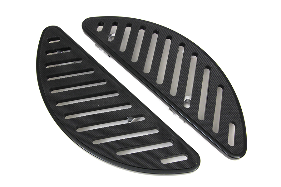 Drive Black Slotted Half Moon Footboard Set, FLT 1980-UP, FLST 1986-UP