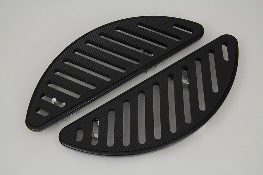 Drive Black Slotted Half Moon Footboard Set, FLT 1980-UP, FLST 1986-UP