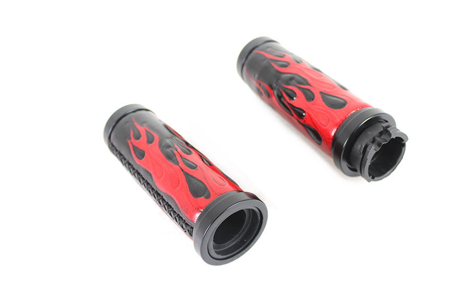 Red Flame Style Grip Set with Black Ends