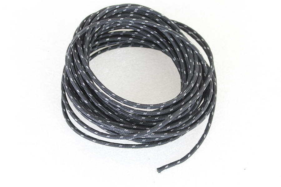 Black 25' Cloth Covered Wire with White Tracer