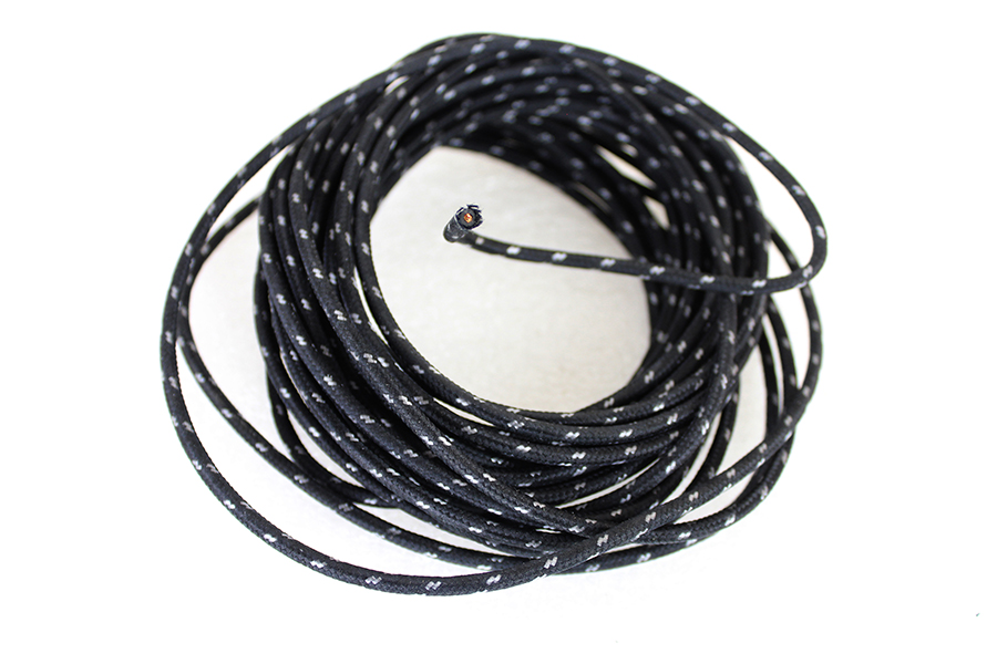 Black 25' Cloth Covered Wire with White Tracer