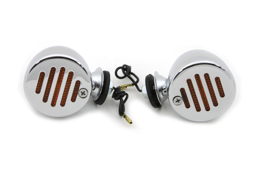 Chrome Shielded Bullet Marker Lamp Set with Amber Lens