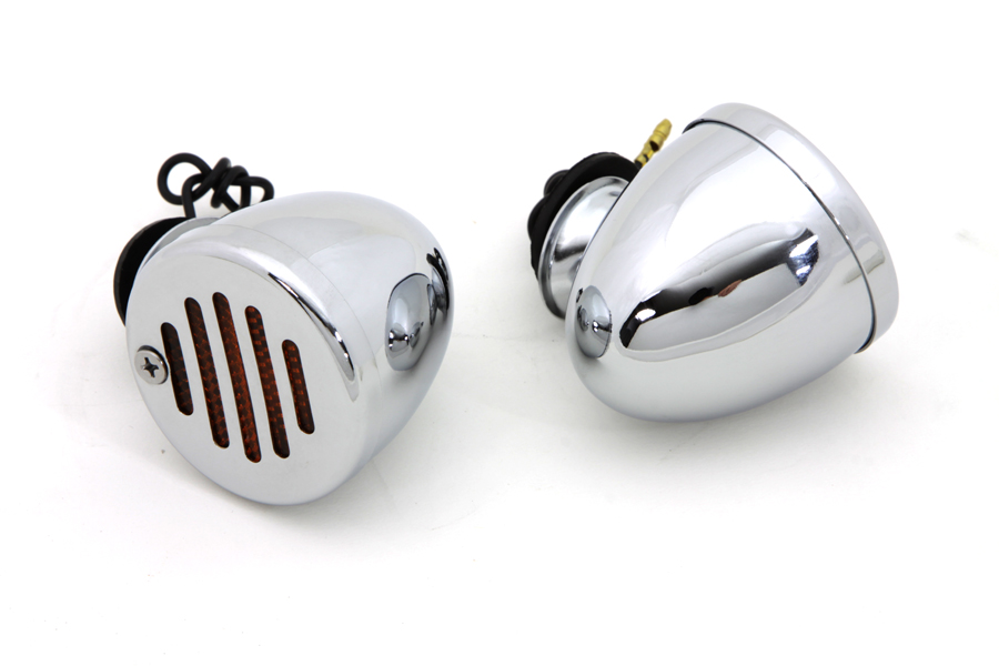 Chrome Shielded Bullet Marker Lamp Set with Amber Lens