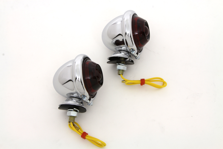 Chrome Turn Signal Set Bullet with Red Lens