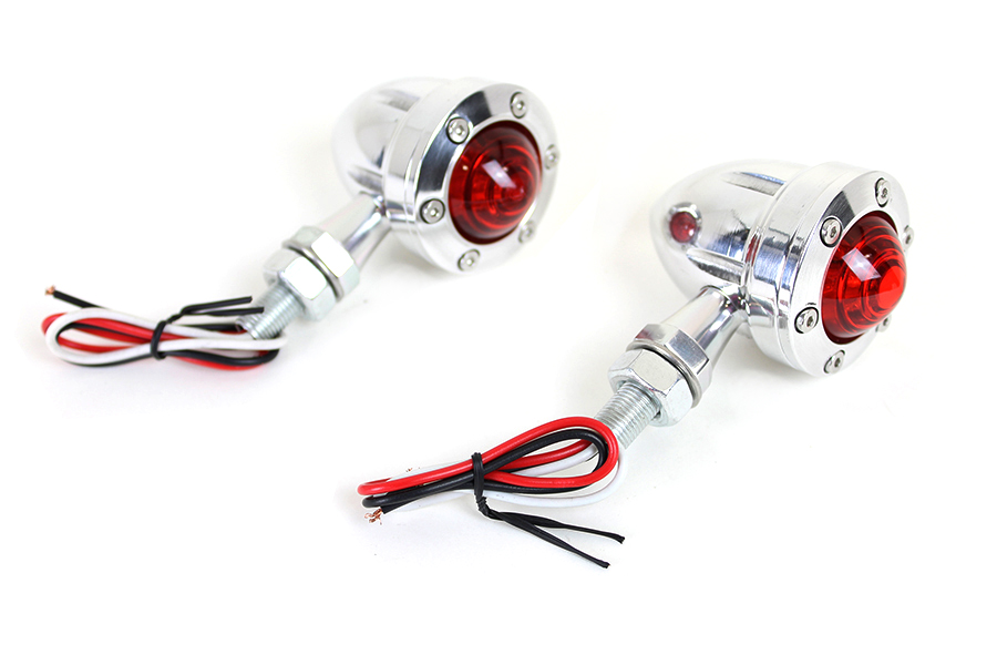 LED Bullet Turn Signal Set Polished with Red Lens