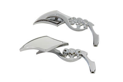Diamond Shaped Mirror Set with Billet Tri Skull Stems