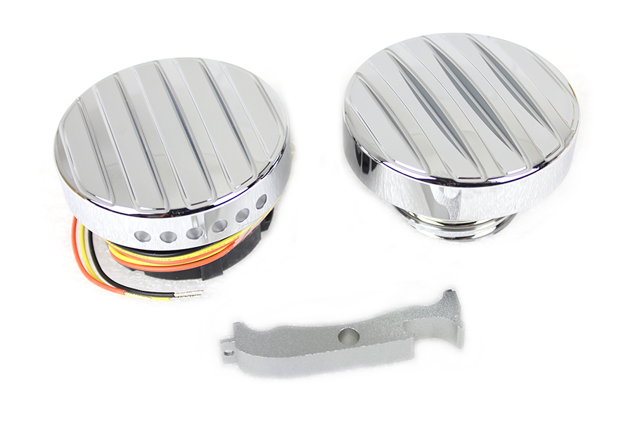 Chrome LED Ribbed Style Fuel Gauge and Screw Cap Set