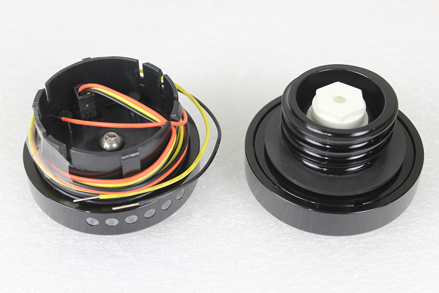 Black LED Ribbed Style Fuel Gauge and Screw Cap Set