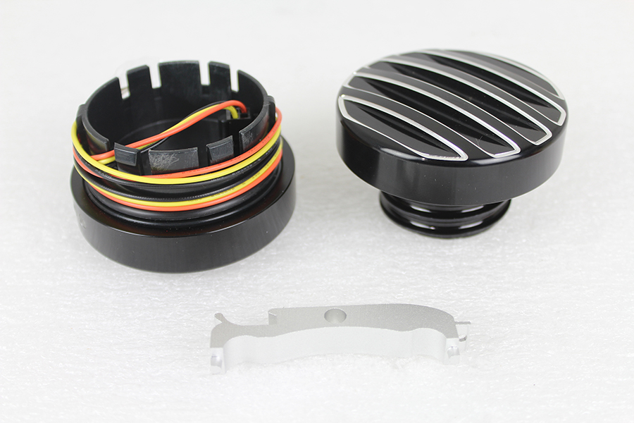 Black LED Cut Ribbed Style Fuel Gauge and Screw Cap Set