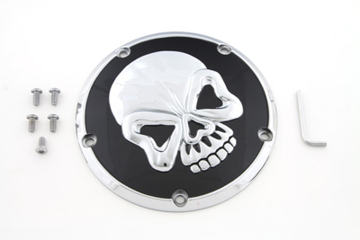 Skull Design 5 Hole Derby Cover Chrome